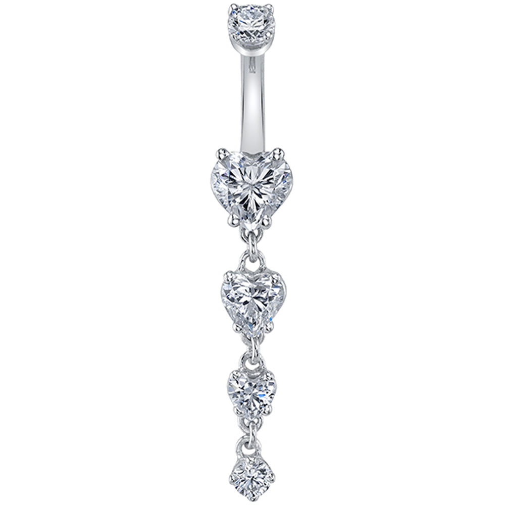 "Isabel's Heart" Navel Curve in Gold & Platinum with White CZ's