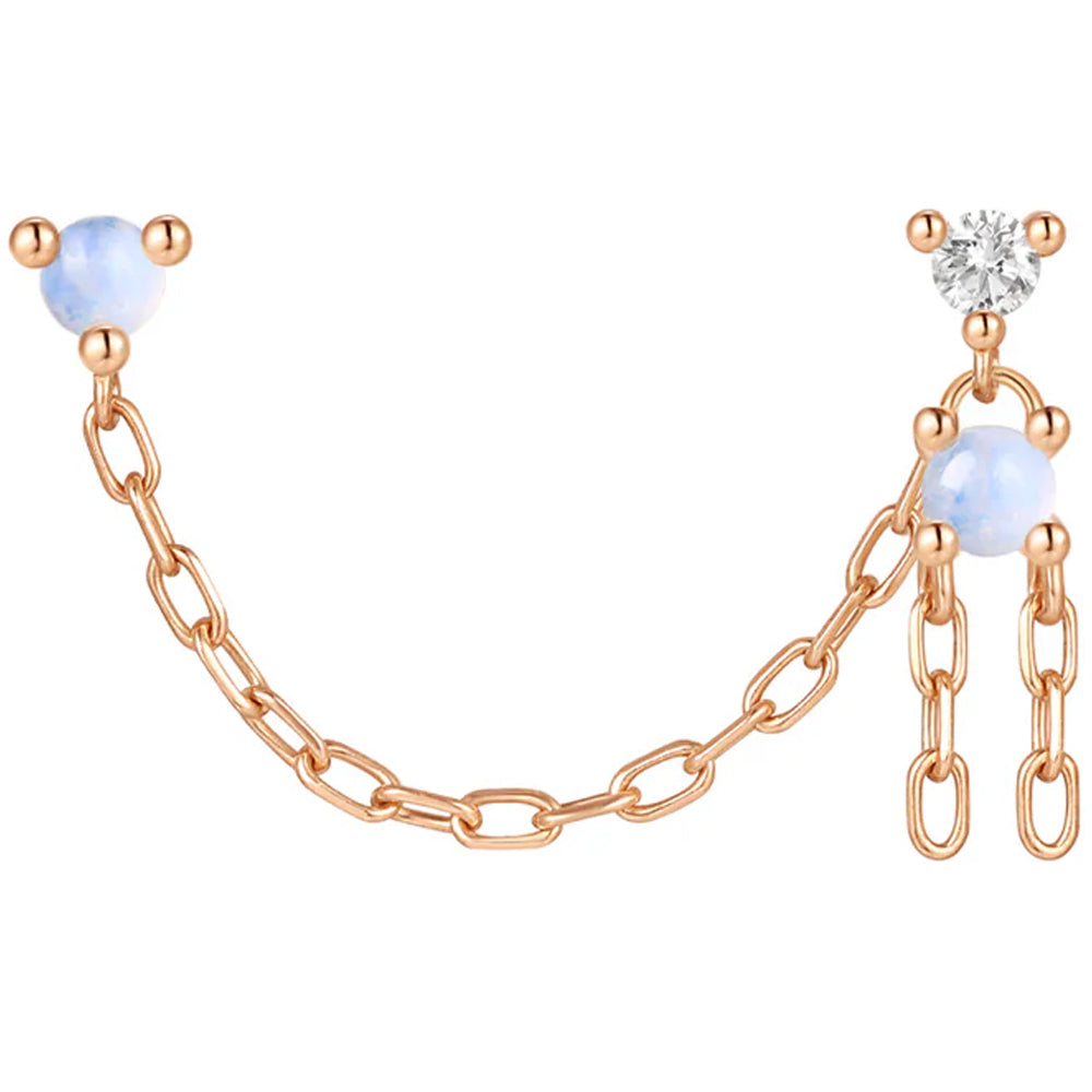 threadless: "Amaretto" Chain Dual Pin End in Gold with Blue Moonstone & Moissanite