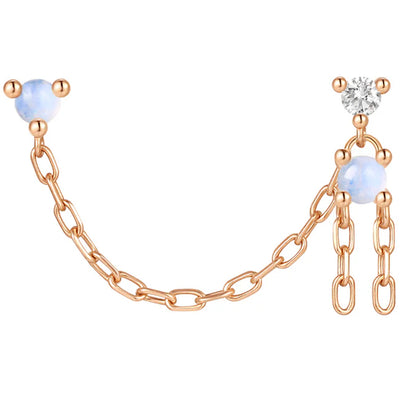 threadless: "Amaretto" Chain Dual Pin End in Gold with Blue Moonstone & Moissanite
