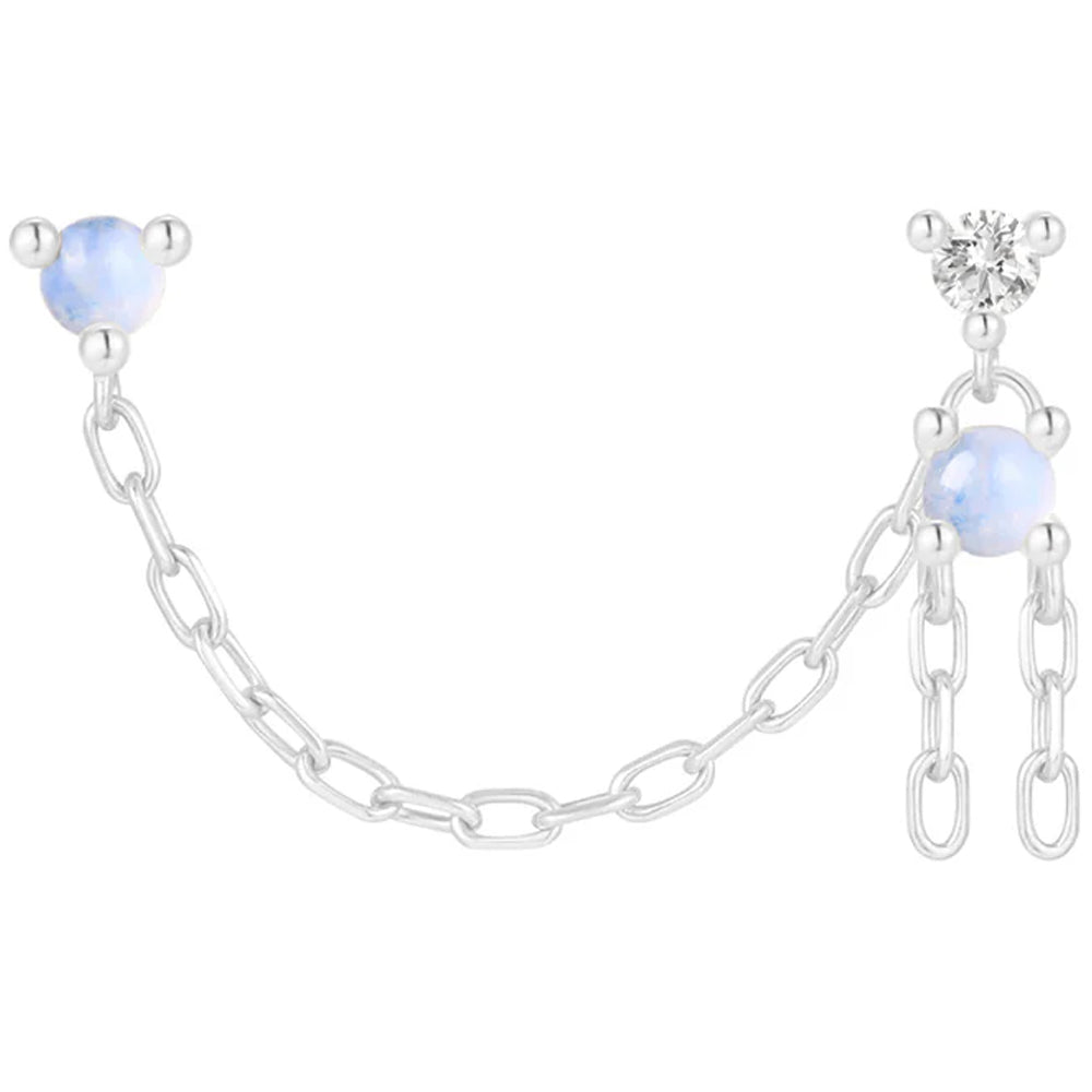 threadless: "Amaretto" Chain Dual Pin End in Gold with Blue Moonstone & Moissanite