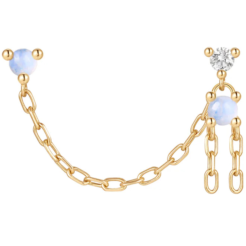 threadless: "Amaretto" Chain Dual Pin End in Gold with Blue Moonstone & Moissanite