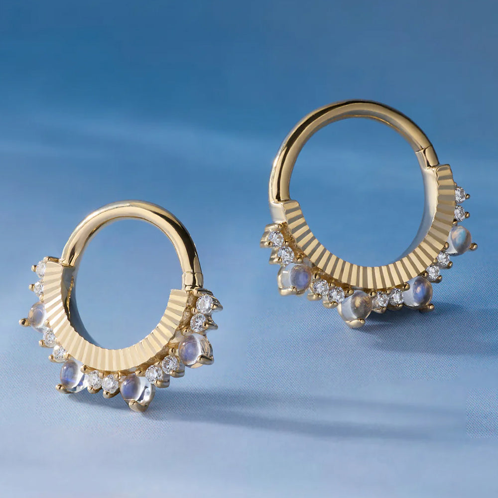 "Beloved" Seam Ring in Gold with Blue Moonstone & Moissanite