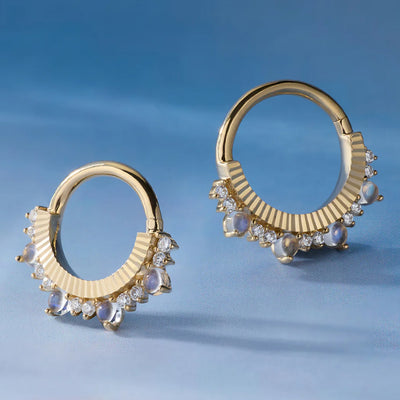 "Beloved" Seam Ring in Gold with Blue Moonstone & Moissanite