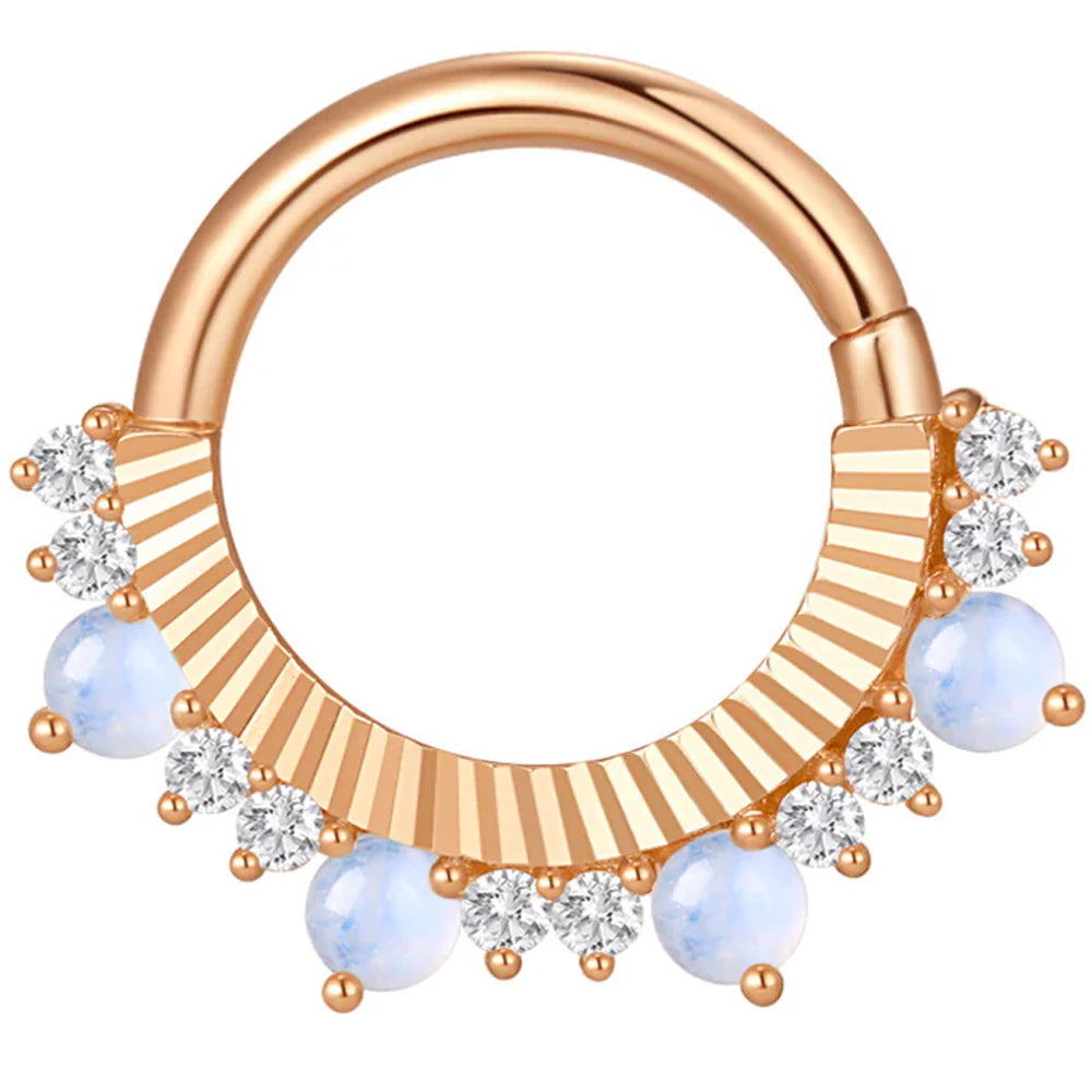 "Beloved" Seam Ring in Gold with Blue Moonstone & Moissanite