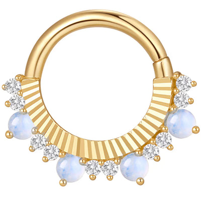 "Beloved" Seam Ring in Gold with Blue Moonstone & Moissanite