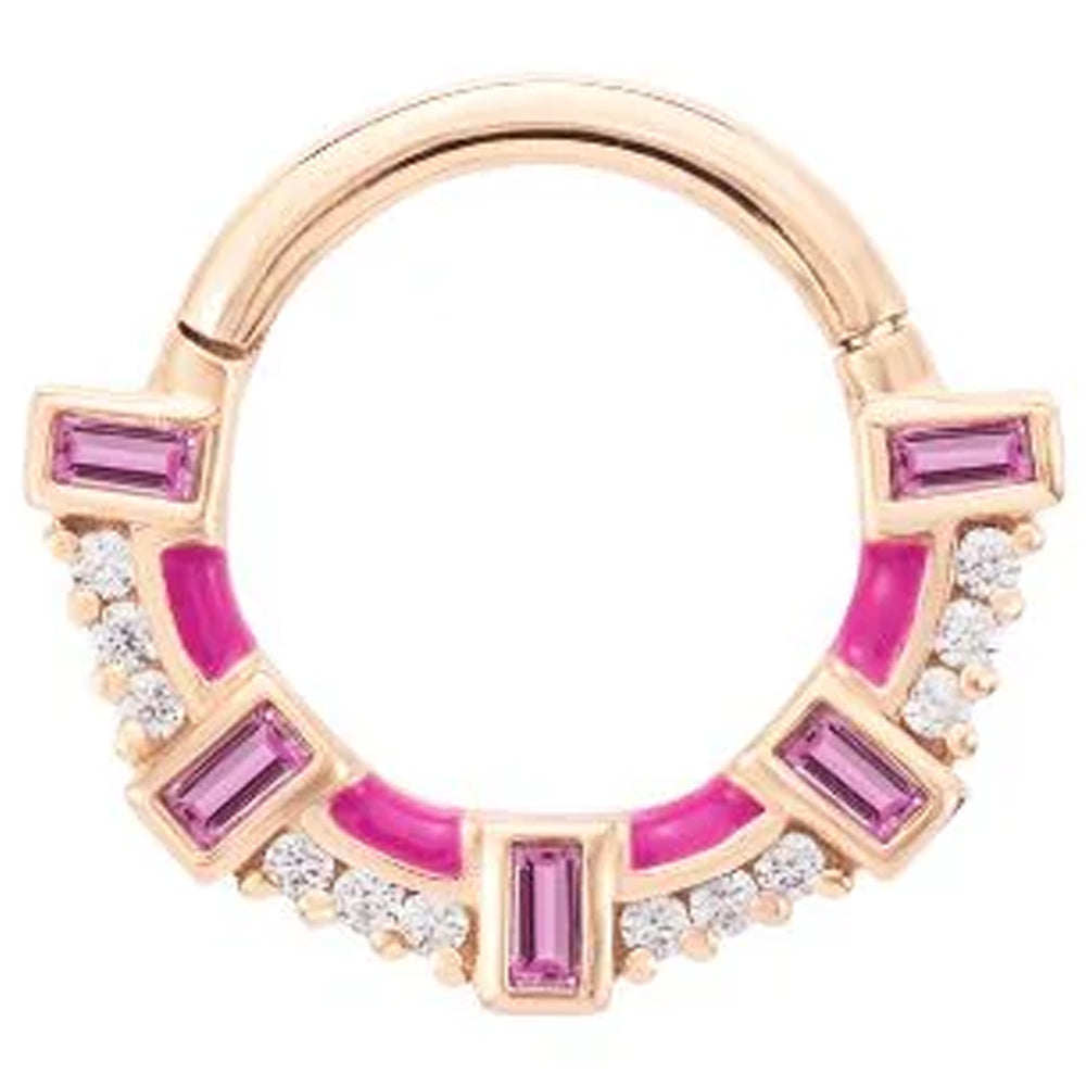 "Lola" Hinge Ring / Clicker in Gold with Pink Sapphire & CZ's