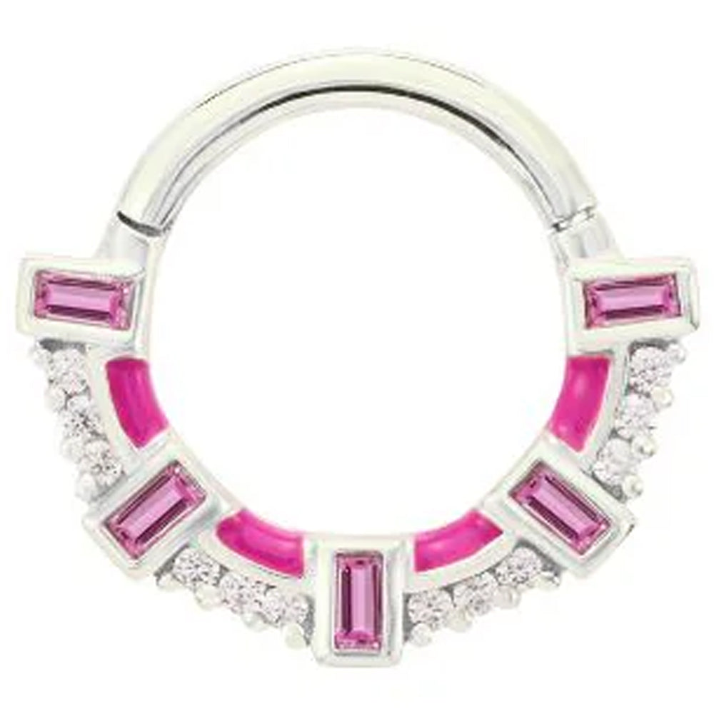 "Lola" Hinge Ring / Clicker in Gold with Pink Sapphire & CZ's