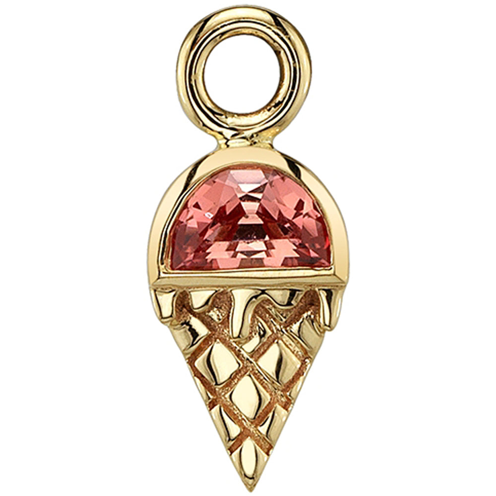 Ice Cream Cone Charm in Gold & Platinum with Padparadscha Sapphire