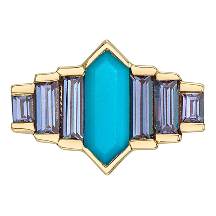 "Fitzgerald" Threaded End in Gold & Platinum with Turquoise & Chatham Alexandrites