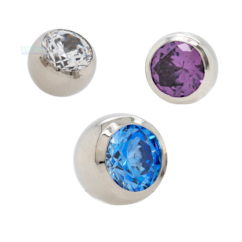 Stainless Steel Ball-Set Brilliant-Cut Gem Threaded End