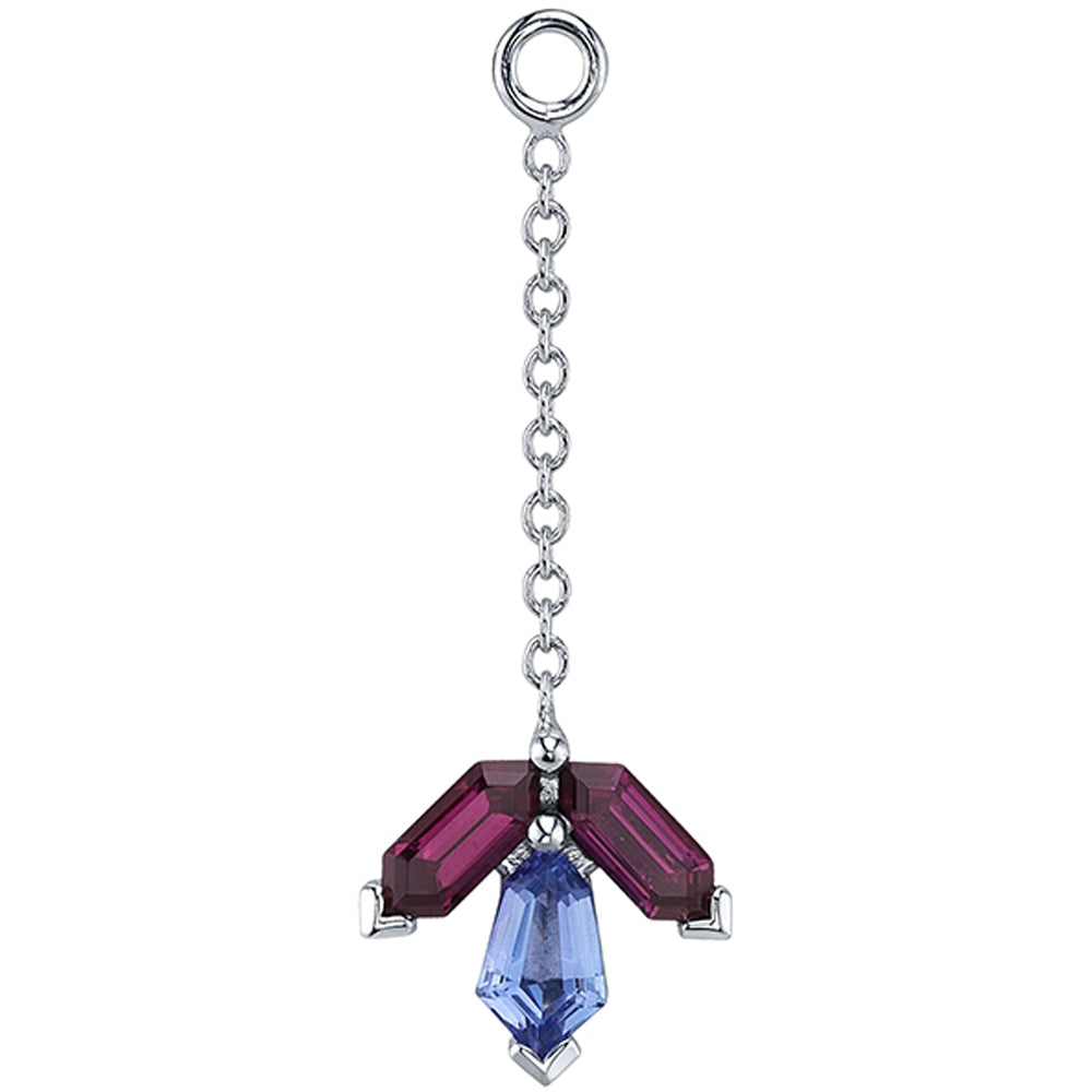 "Prudence" Chain Charm in Gold & Platinum with Rhodolite & Tanzanite