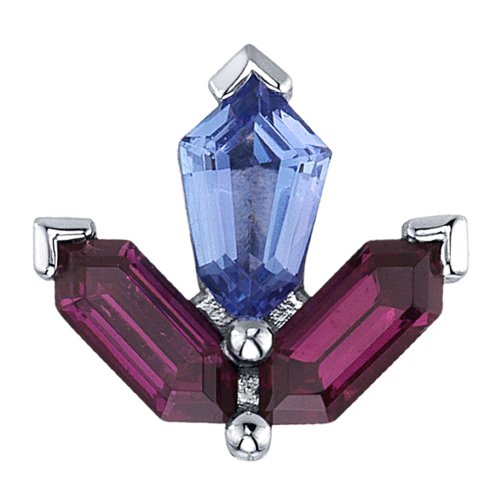 "Prudence" Threaded End in Gold & Platinum with Rhodolite & Tanzanite