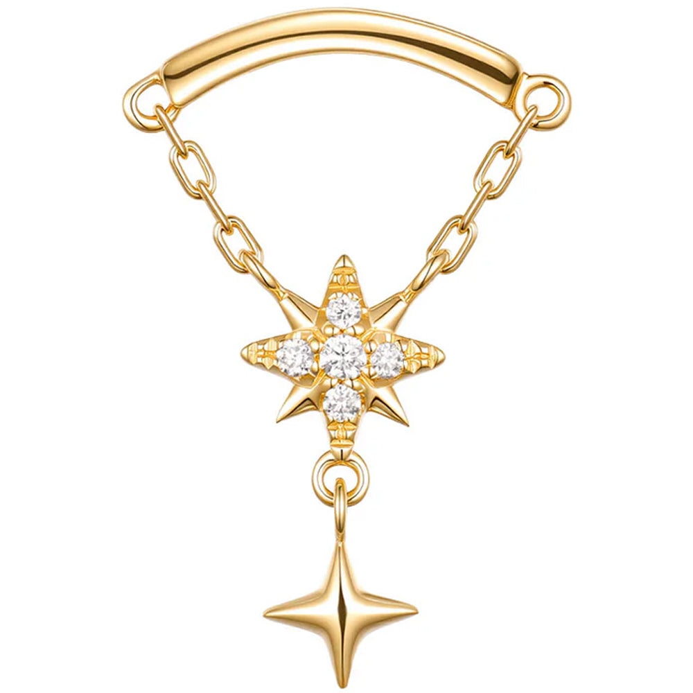threadless: "Astraeus" Hidden Helix End with Chains in Gold with Diamond