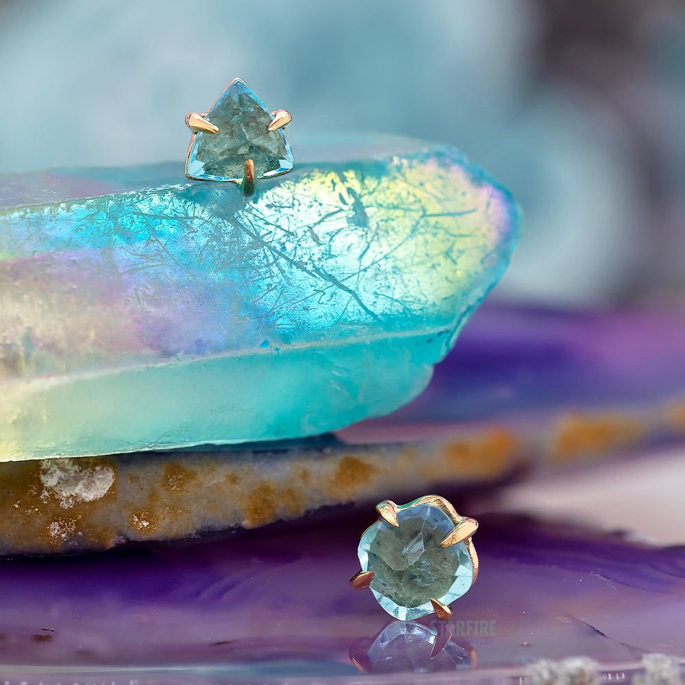 threadless: Prong Set Trillion Cut Apatite End in Gold