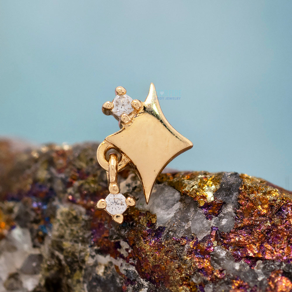 threadless: North Star End in Gold with White CZ