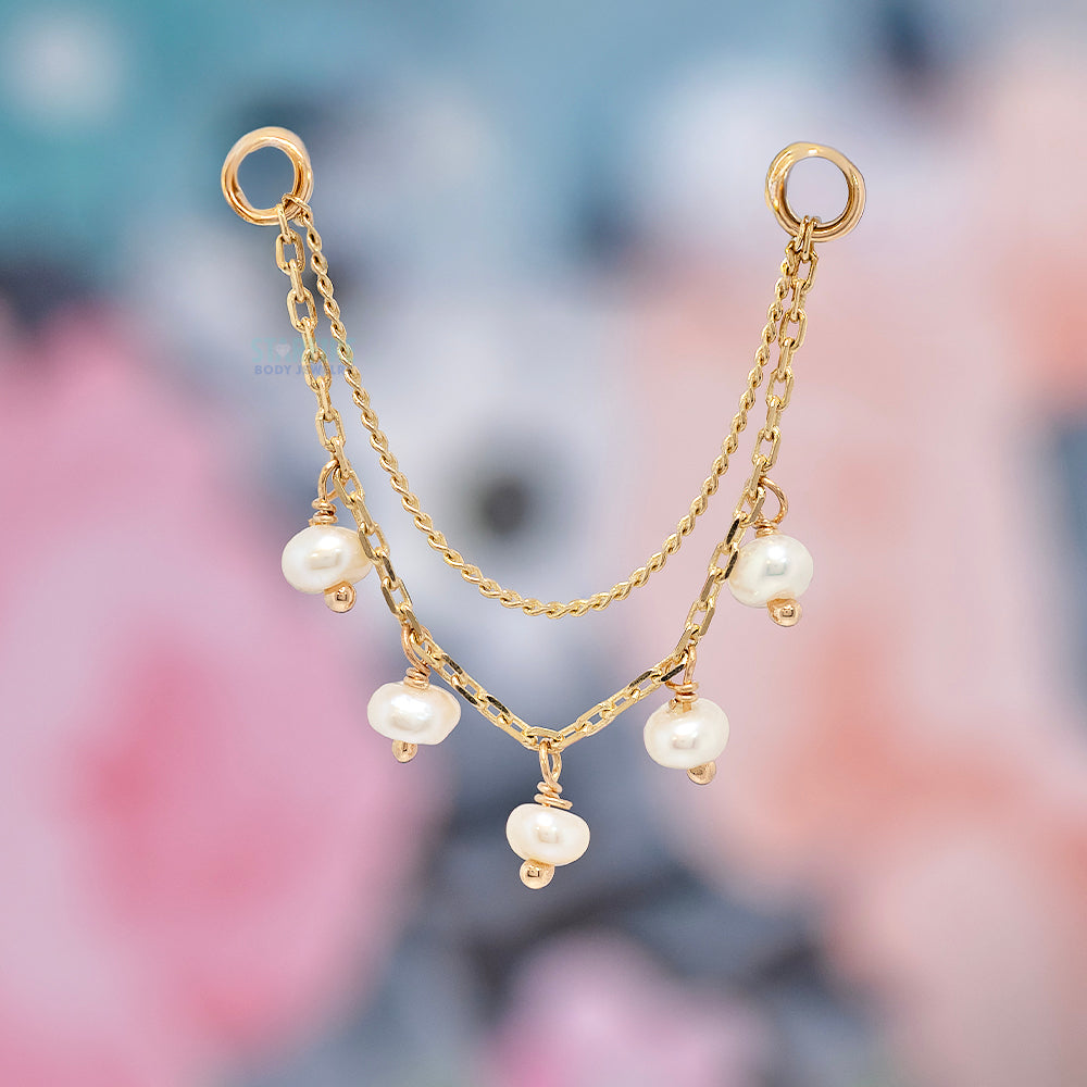 "Morning Dew" Chain Attachment in Gold with Pearls