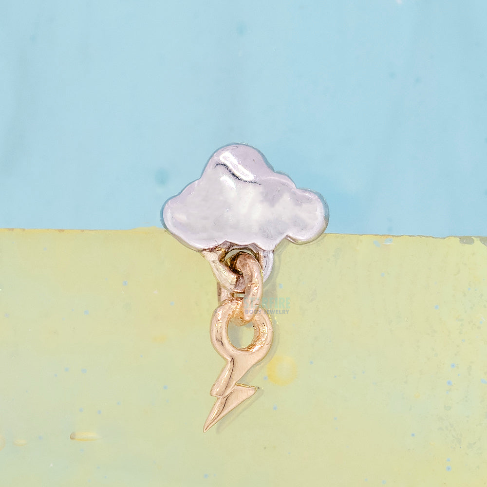 threadless: Two-Tone "Thunderstruck" Pin with Dangle in White & Yellow Gold