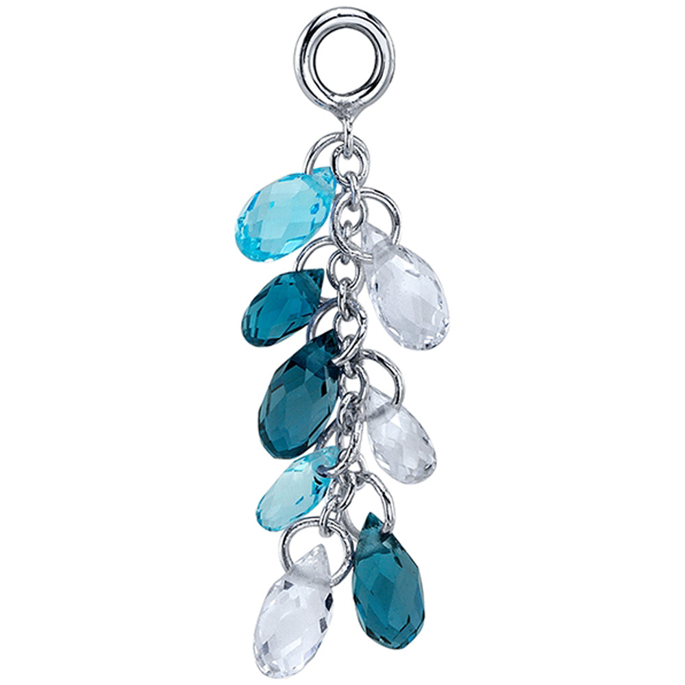 "Morning Dew" Chain Charm in Gold & Platinum with Crystal Quartz, Swiss Blue Topaz & London Blue Topaz
