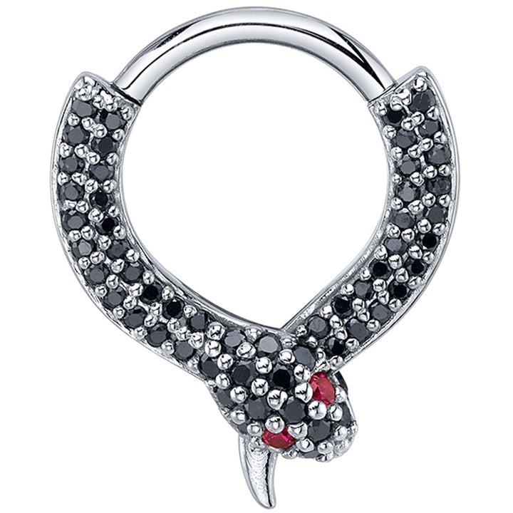 "Venom" Hinge Ring in Gold & Platinum with Black Diamond & Rubies