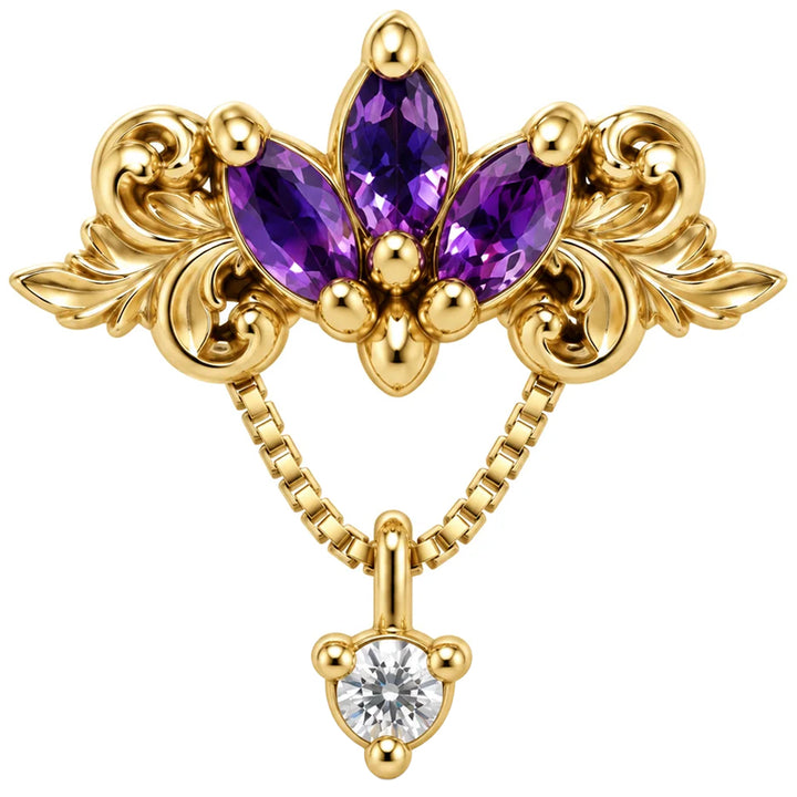 "Redemption Revelee" Threaded End in Gold with Amethyst & CZ