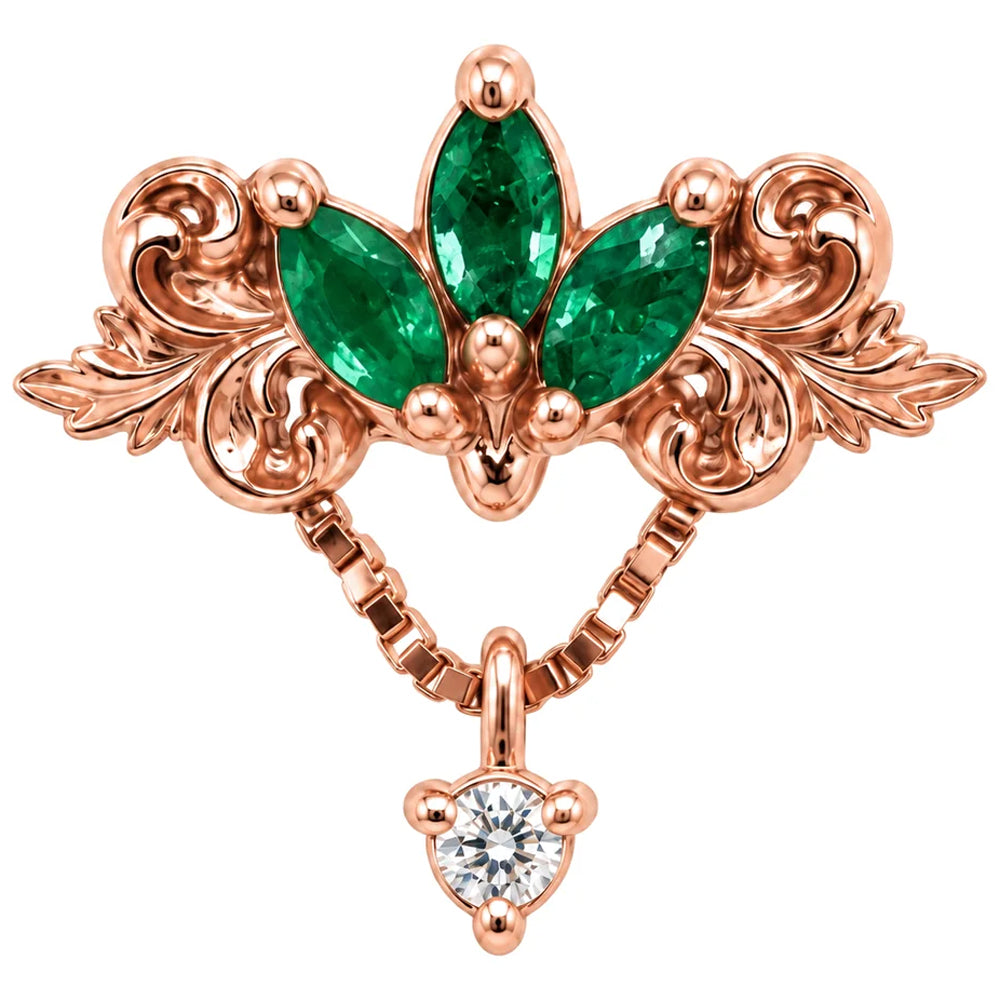 "Redemption Revelee" Threaded End in Gold with Natural Emerald & White Diamond