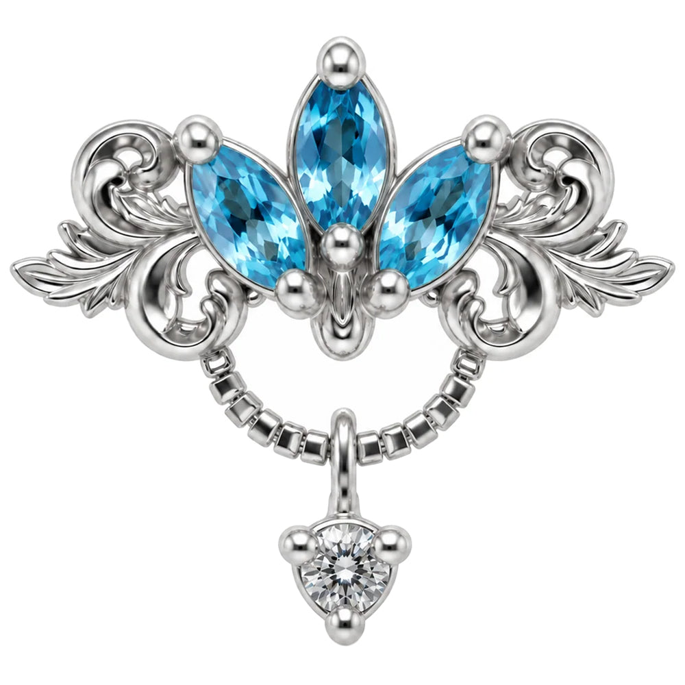 "Redemption Revelee" Threaded End in Gold with Swiss Blue Topaz & White Diamond