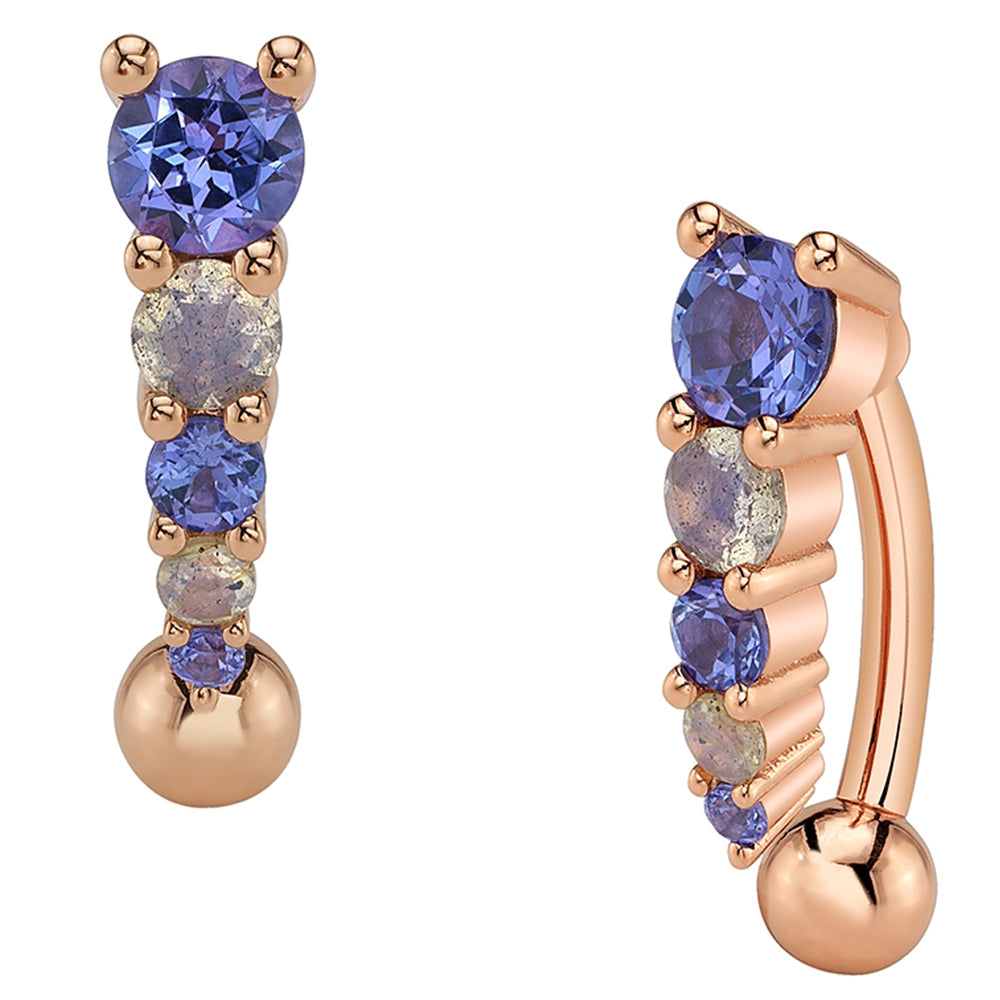 Petite "Livia" 'Comfort Fit' Navel Curve in Gold & Platinum with Tanzanite & Labradorite