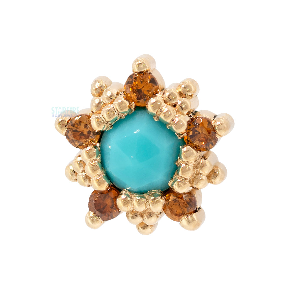 threadless: "Wren" End in Gold with Rose-Cut Turquoise and Champagne Zircon