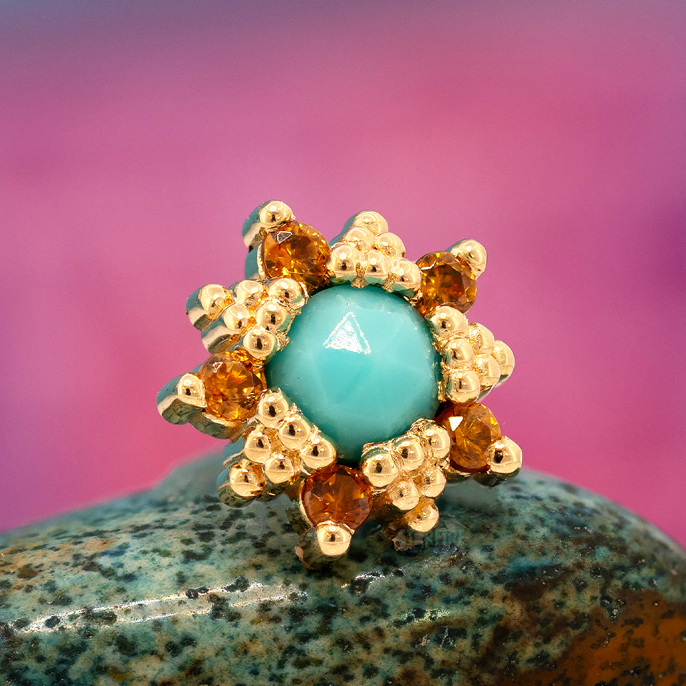 threadless: "Wren" End in Gold with Rose-Cut Turquoise and Champagne Zircon