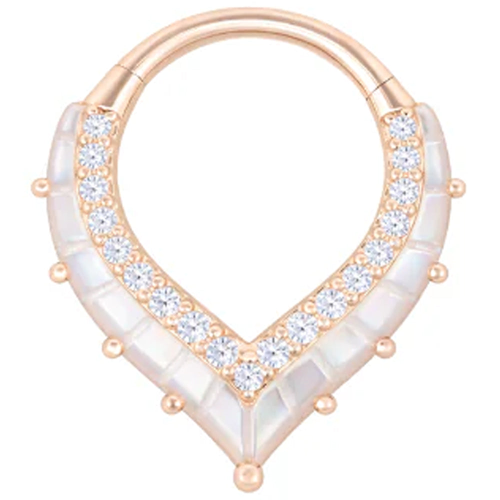 "Arise" Hinge Ring / Clicker in Gold with Mother of Pearl & CZ's