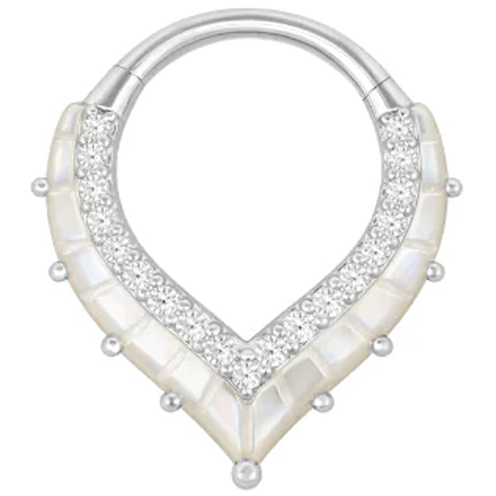 "Arise" Hinge Ring / Clicker in Gold with Mother of Pearl & CZ's