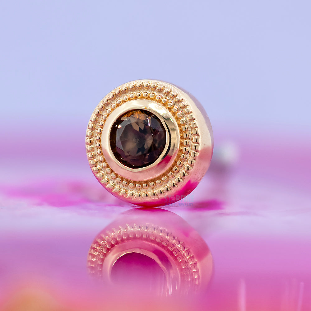 Milgrain Threaded End in Gold with Smoky Quartz