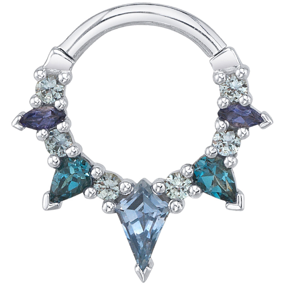 "Baroness" Hinge Ring in Gold & Platinum with Montana Sapphire, London Blue Topaz, Iolite & Grey Sapphires