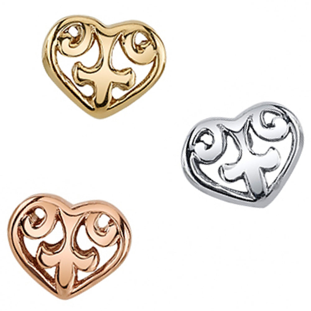 "Flourish Heart" Threaded End in Gold & Platinum