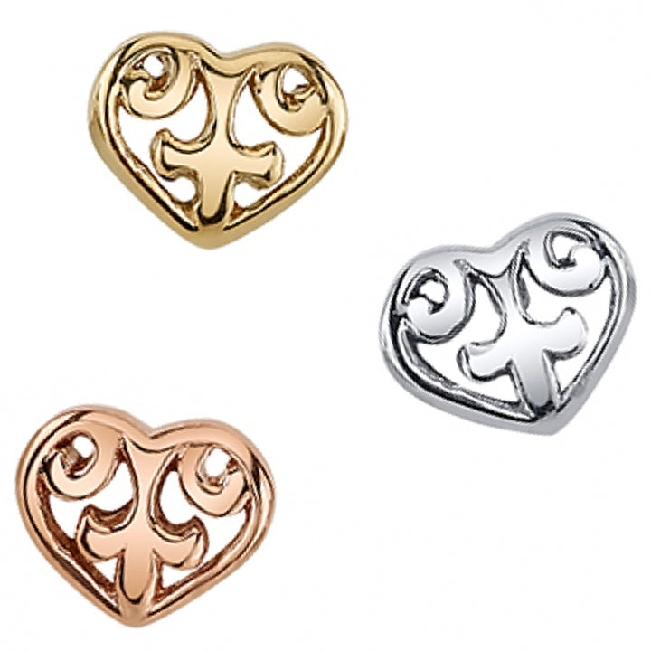 "Flourish Heart" Threaded End in Gold & Platinum
