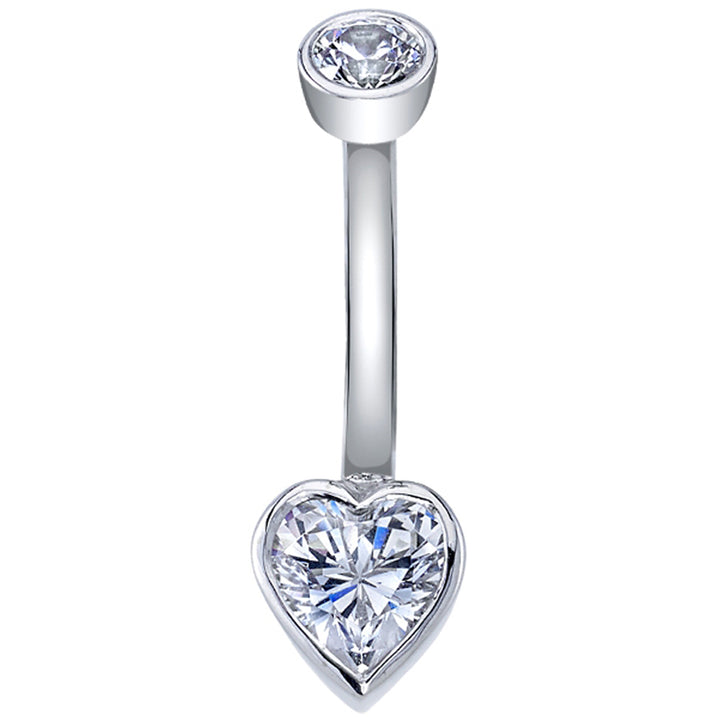 Heart Bezel Navel Curve in Gold & Platinum with White CZ's