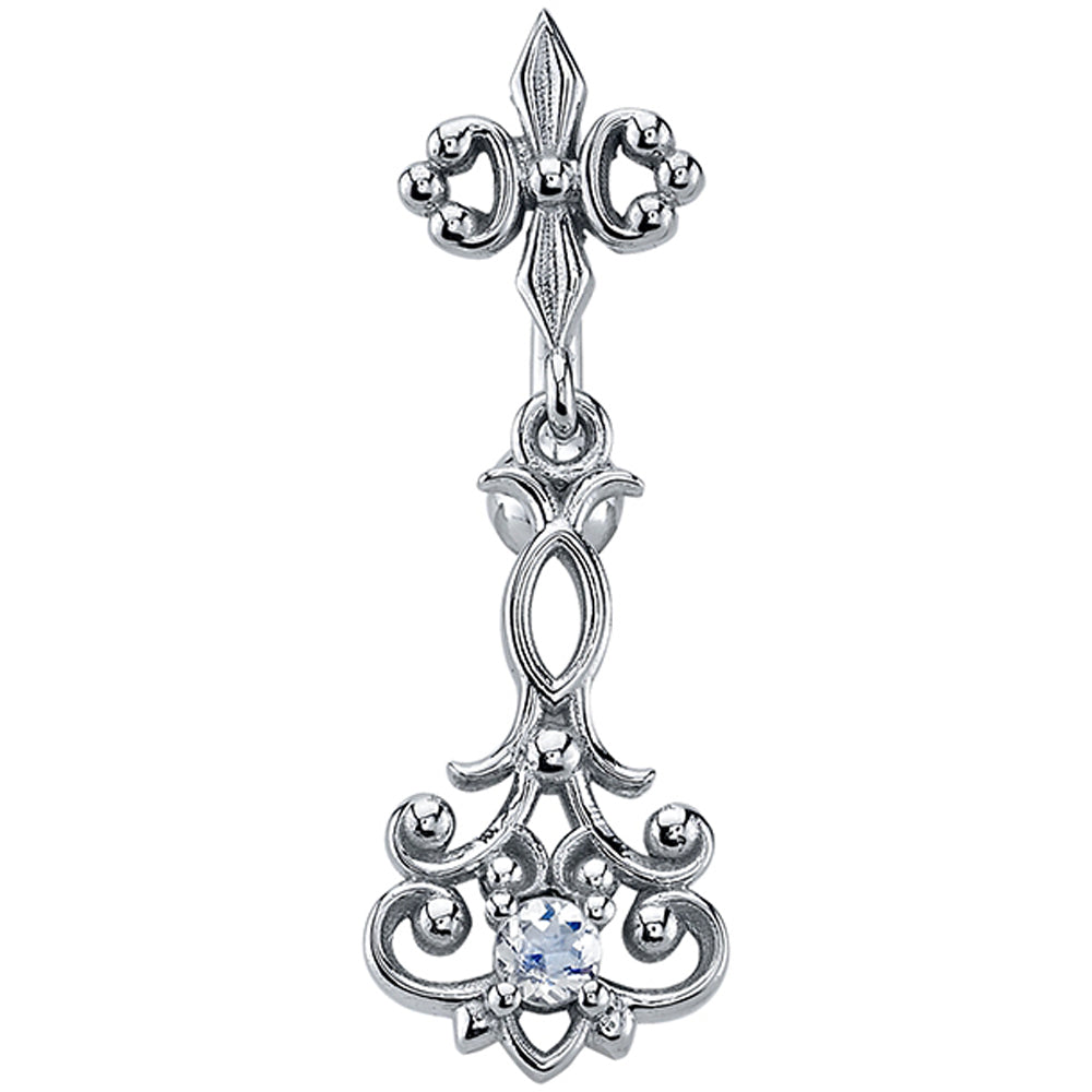 "Ascott" Reverse Dangle Navel Curve in Gold & Platinum with White CZ
