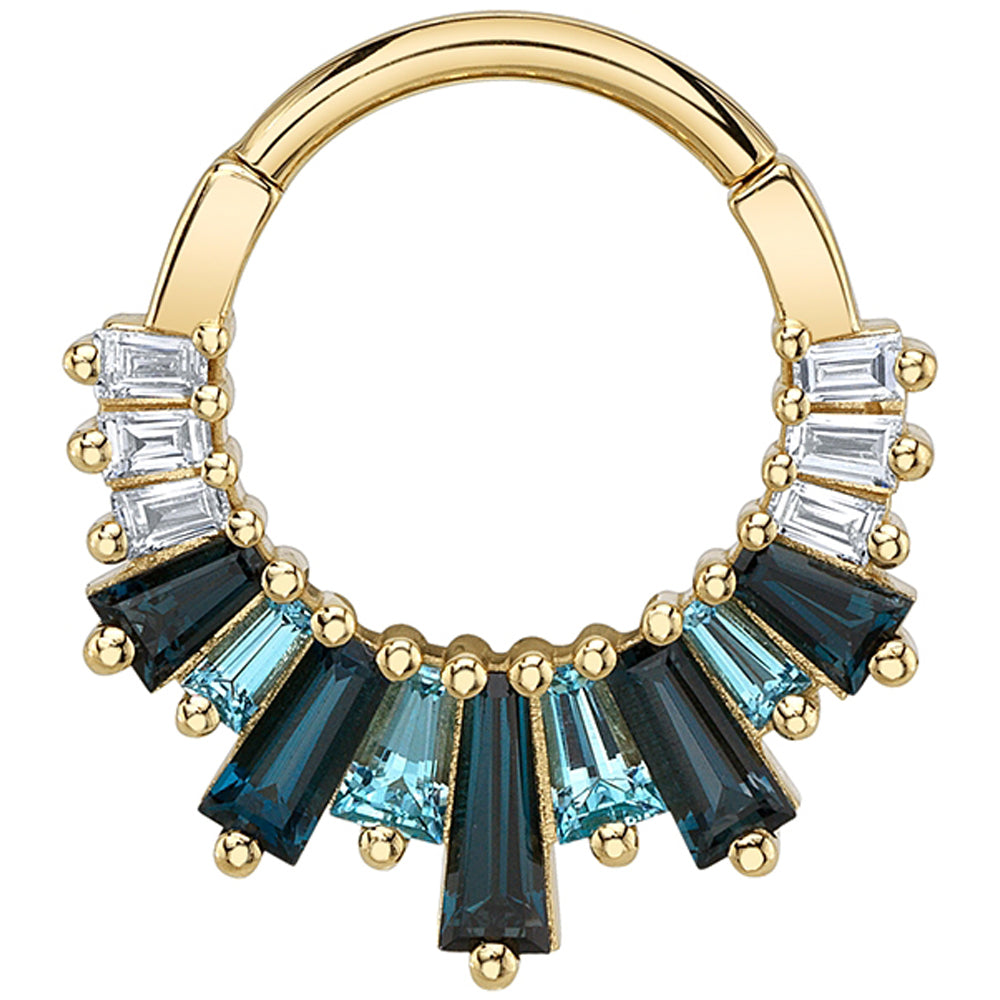 "Glacier" Hinge Ring in Gold & Platinum with London Blue Topaz, Swiss Blue Topaz & Diamonds