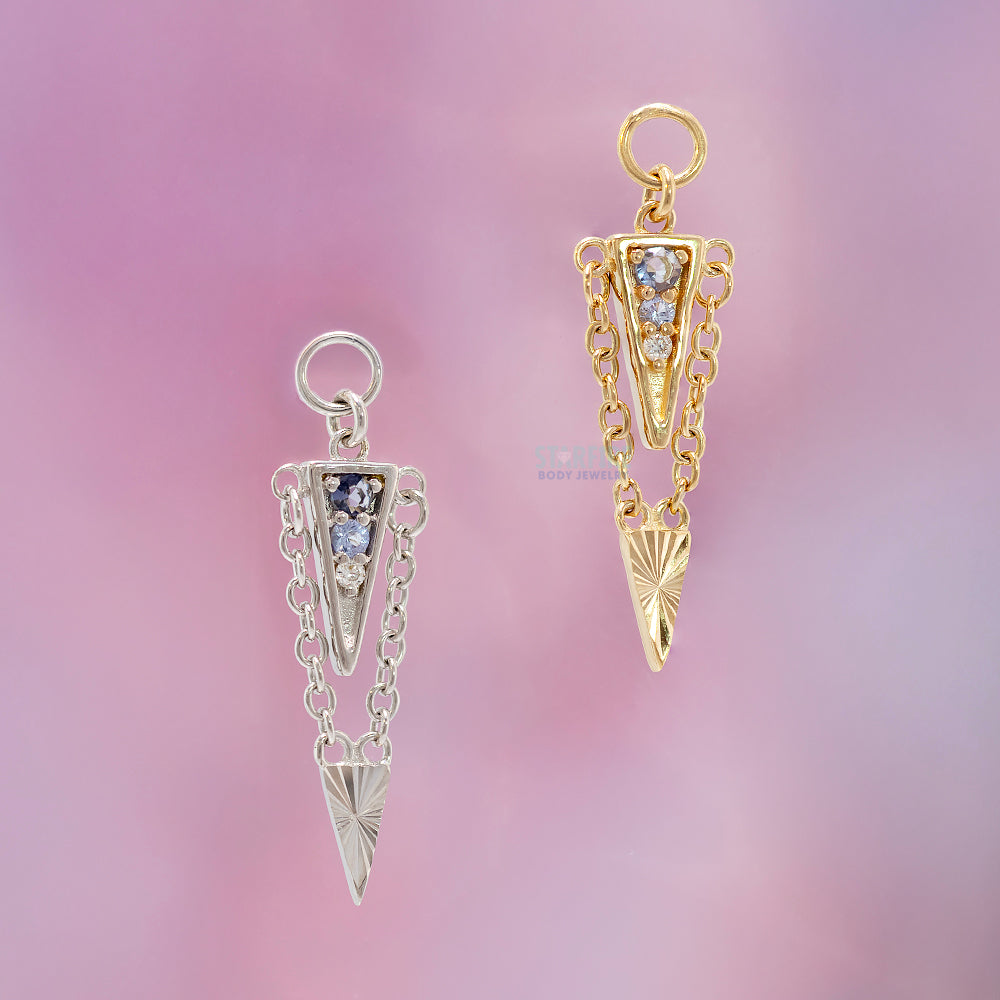 "Manifest" Charm in Gold with Iolite, Tanzanite & White Diamond