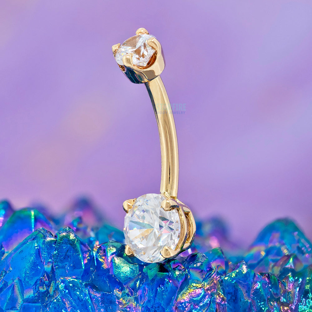 Round Faceted Gem Navel Curve in Gold