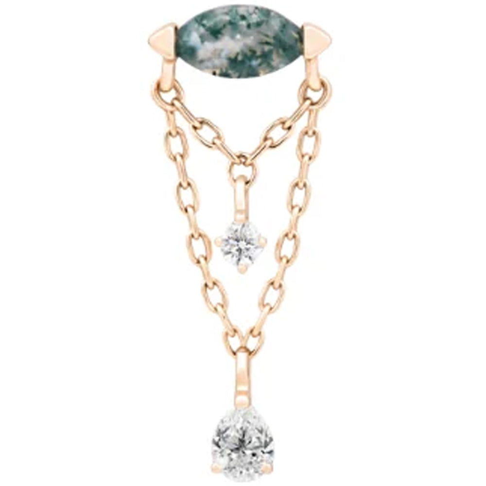 threadless: "Saint Vincent" Hidden Helix End with Chains in Gold with Moss Agate & CZ's