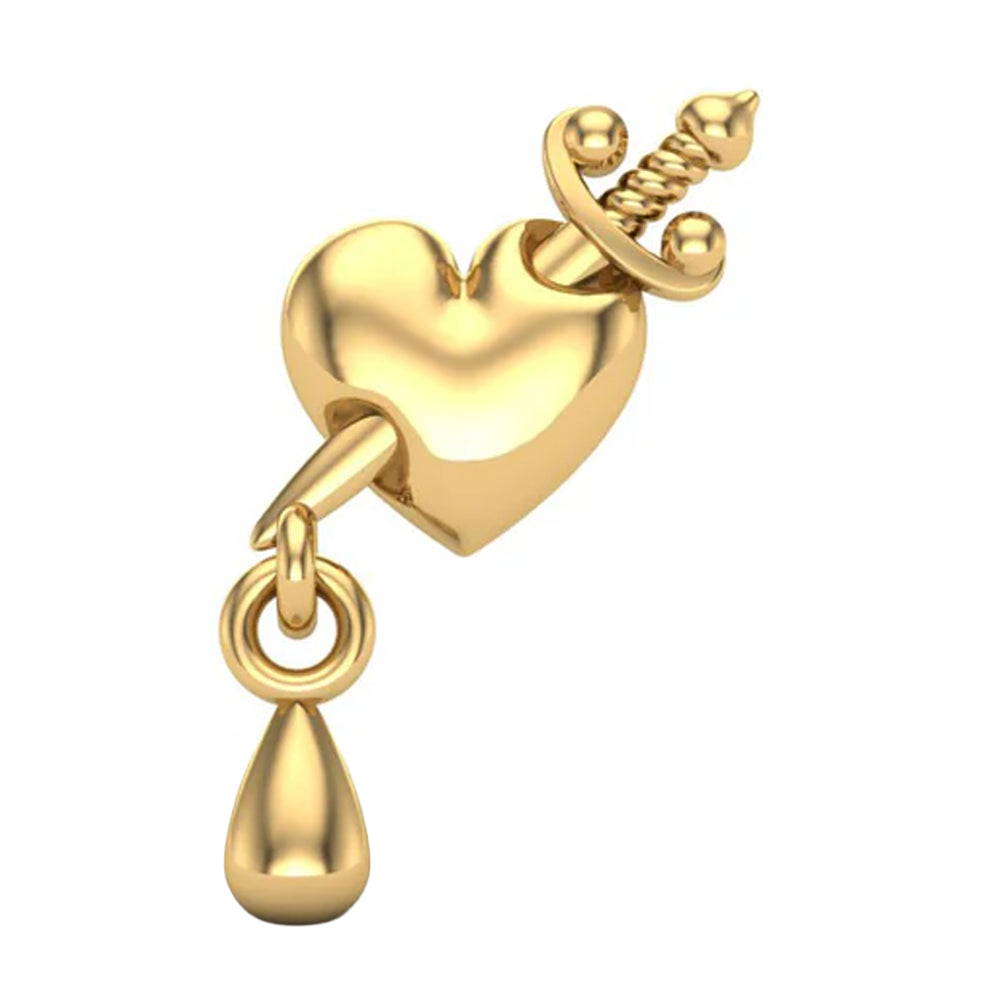 Daggered Heart Threaded End with Dangle in Gold