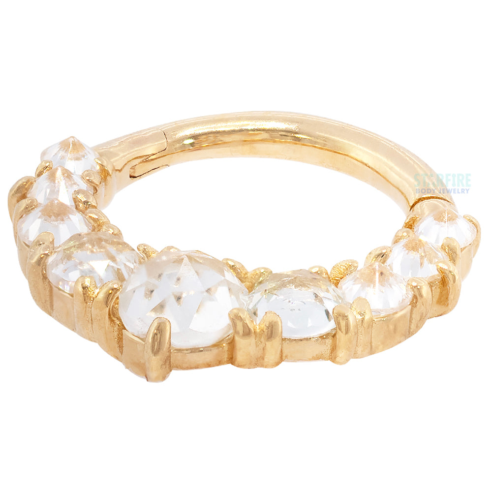 "Sitting Pretty" Hinge Ring / Clicker in Gold with White Topaz & CZ's
