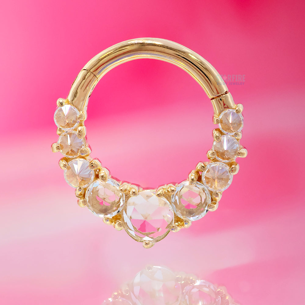 "Sitting Pretty" Hinge Ring / Clicker in Gold with White Topaz & CZ's