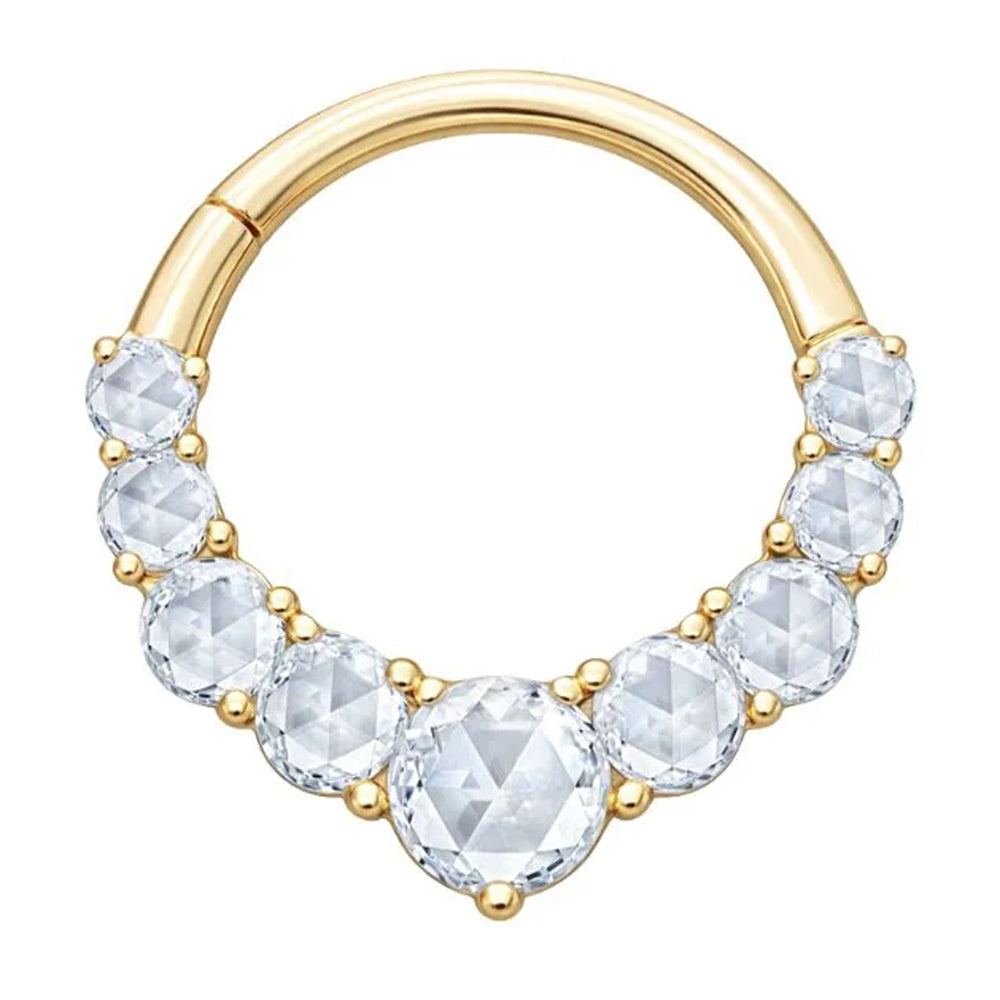 "Sitting Pretty" Hinge Ring / Clicker in Gold with White Topaz & CZ's