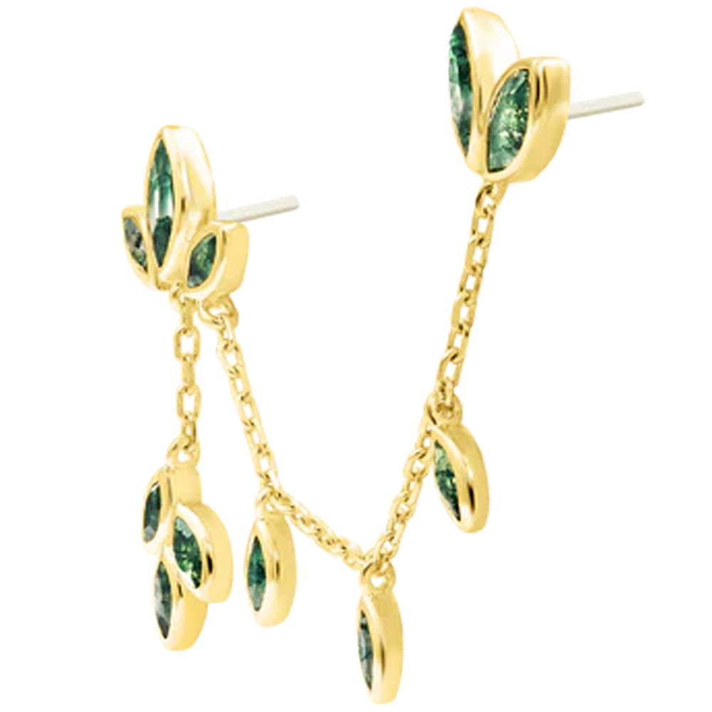 threadless: "Luthier" Chain Dual Pin End in Gold with Moss Agates