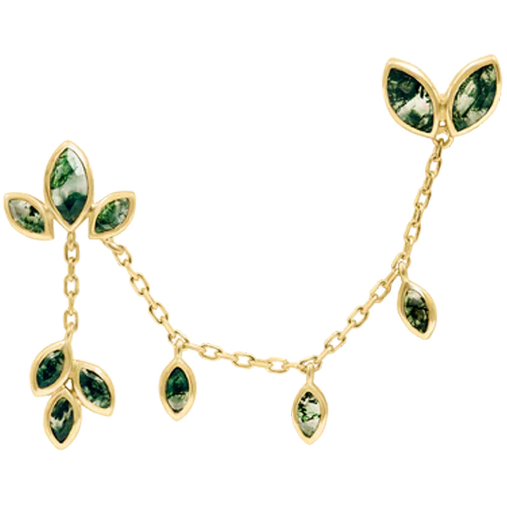 threadless: "Luthier" Chain Dual Pin End in Gold with Moss Agates