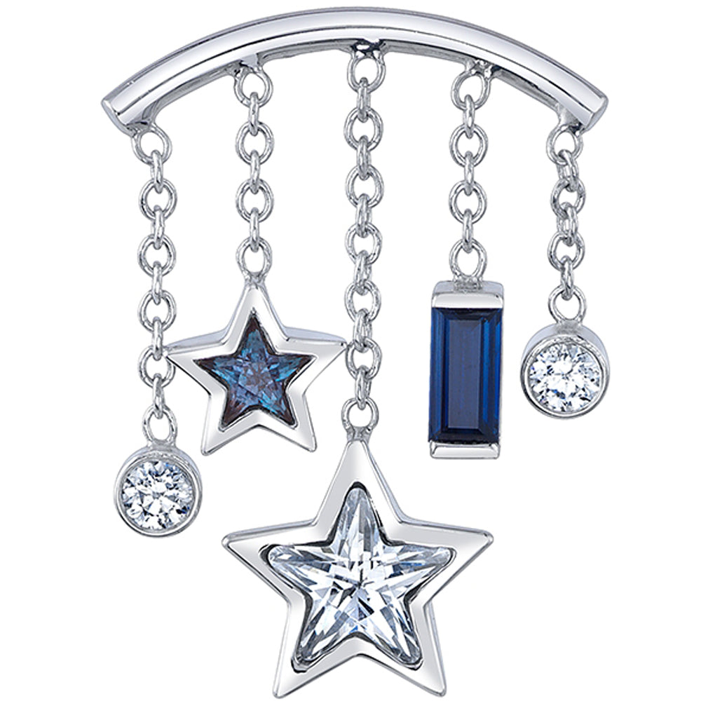"Altair" Hidden Helix Threaded End in Gold & Platinum with White CZ, Chatham Alexandrite & Blue Sapphire