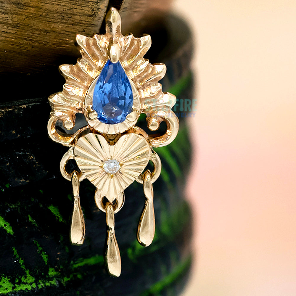 threadless: "Avec Moi" End with Dangles in Gold with Blue Sapphire & CZ