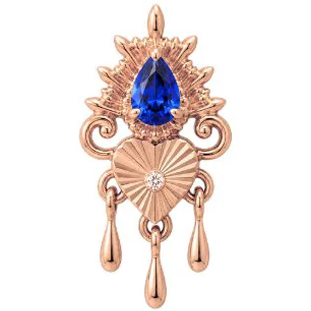 threadless: "Avec Moi" End with Dangles in Gold with Blue Sapphire & CZ